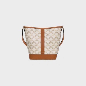 Celine Small Bucket In And Calfskin Triomphe Canvas 白 | CL-593124